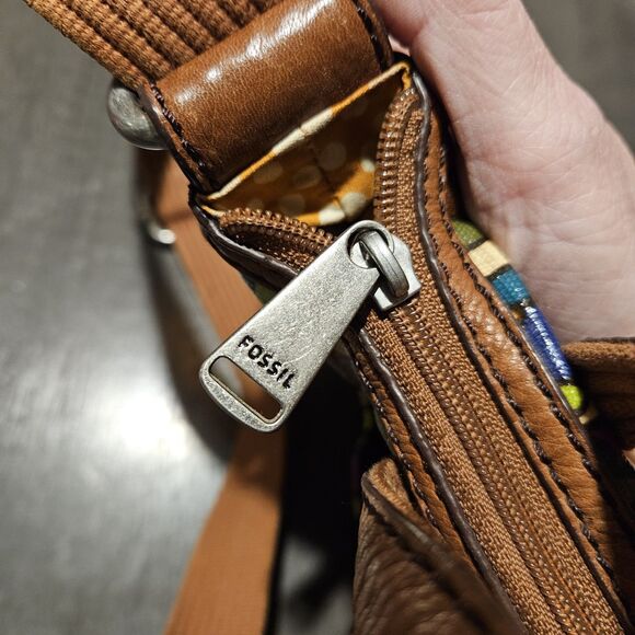 Fossil Calypso Key Per Multi Color Feather Print Coated Canvas Bag Crossbody - Picture 7 of 9